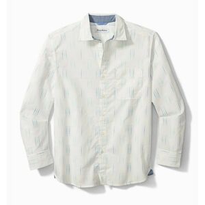 TOMMY BAHAMA Florida Falls Button Down Shirt White W/ Blue Green Stripes LARGE